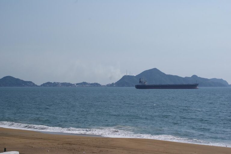 Buque de carga frente a la costa del puerto de Manzanillo, Colima
